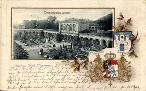 Präge Wappen Passepartout Ak Bad Kissingen Unterfranken Bayern, Konversationshaus, Anlagen