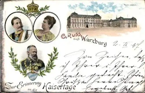 Litho Würzburg am Main Unterfranken, Residenz, Kaisertage, Portraits