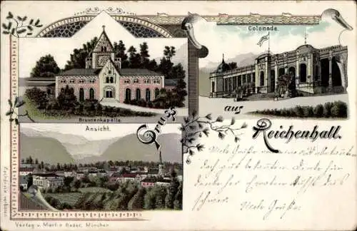 Litho Bad Reichenhall in Oberbayern, Brunnenkapelle, Kolonnade, Panorama