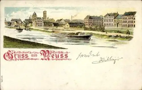 Litho Neuss am Rhein, Teilansicht, Schiff