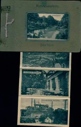 Leporello Ak Bochum im Ruhrgebiet, Ruhrkinderhilfe, Stadtpark, Parkhaus, Bochumer Verein, Hochöfen