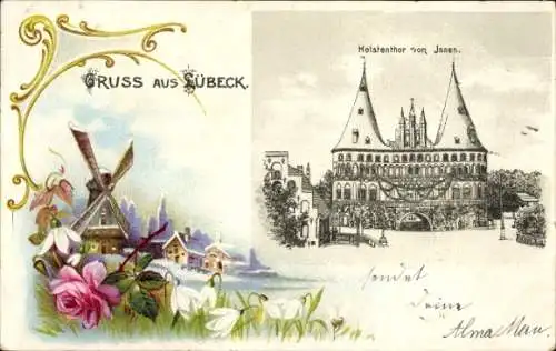 Passepartout Litho Hansestadt Lübeck, Holstentor von Innen