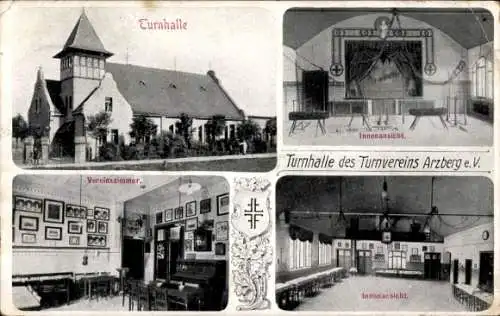 Ak Arzberg in Oberfranken, Turnhalle des Turnvereins, Innenansicht, Vereinszimmer