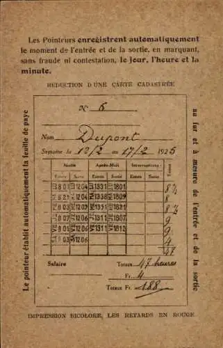 Ak Reduction d'une Carte Cadastrée, Dupont, Februar 1925, Societe Magneta