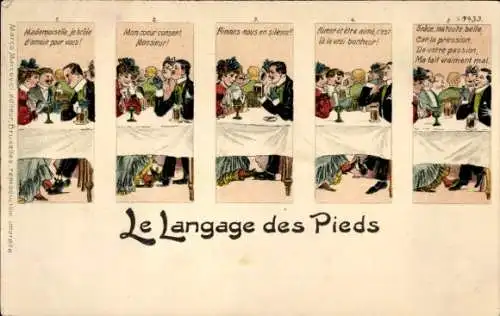 Ak Liebespaar am Tisch, Fußsprache