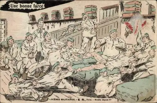 Künstler Ak Französische Soldaten, Une bonne farce, Humor