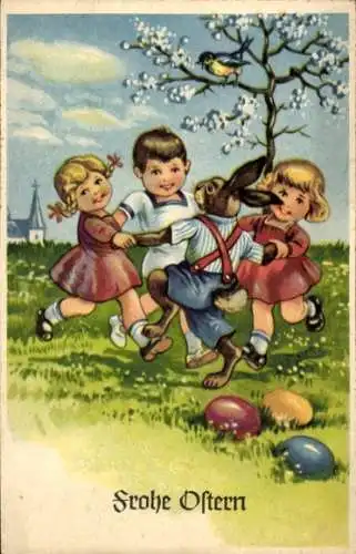 Ak Fröhliche Ostern, Hase mit Kindern