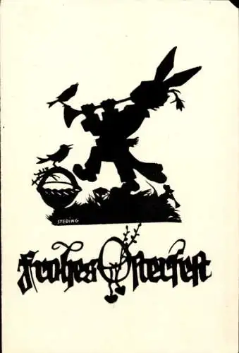 Scherenschnitt Künstler Ak Steding, H., Glückwunsch Ostern, Musizierender Osterhase