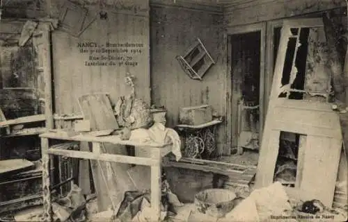 Ak Nancy Meurthe et Moselle, Bombardierung 9. und 10. September 1914, Rue St Dizier 70