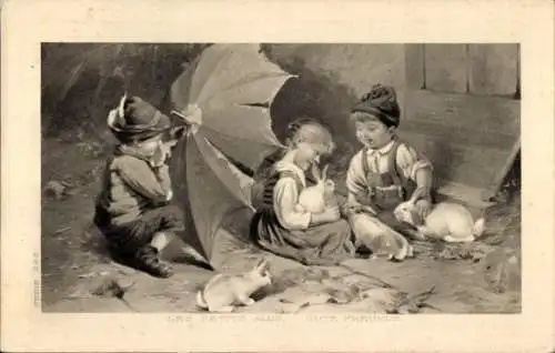 Ak Gute Freunde, Kinder mit Hasen