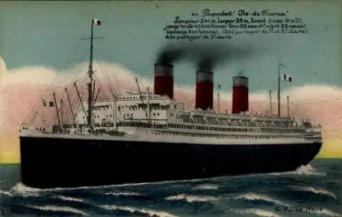 Künstler Ak Passagierschiff Ile de France, le Havre