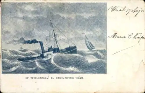 Ak Kleines Dampfschiff auf dem Texelstrom
