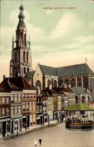 Ak Breda Nordbrabant Niederlande, Großer Markt, Kirche, Konzertpavillon