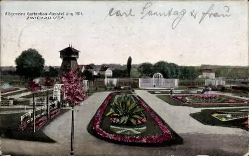 Ak Zwickau in Sachsen, Allgemeine Gartenbauausstellung 1911, Blumenbeete