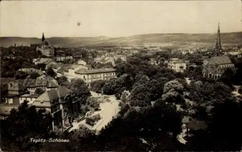 Ak Teplitz Schönau Region Aussig, Blick über die Stadt mit Kirchen