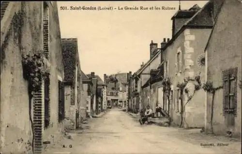 Ak Saint Gondon Loiret, La grande Rue, les Ruines