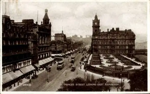 Ak Edinburgh Schottland, Princes Street, Blick nach Osten,  Gebäude, Stadtansicht