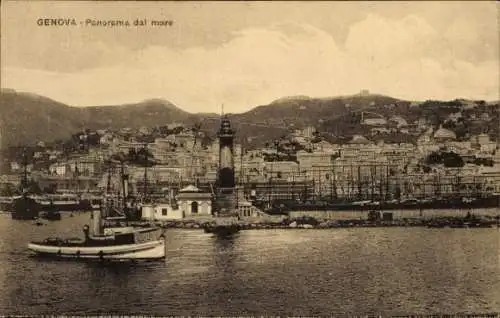 Ak Genova Genua Liguria, Panorama vom Meer, Hafen, Stadtansicht,  