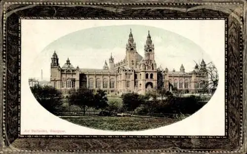 Ak Glasgow Schottland, Art Galleries,  Historisches Gebäude, Natur, Bäume