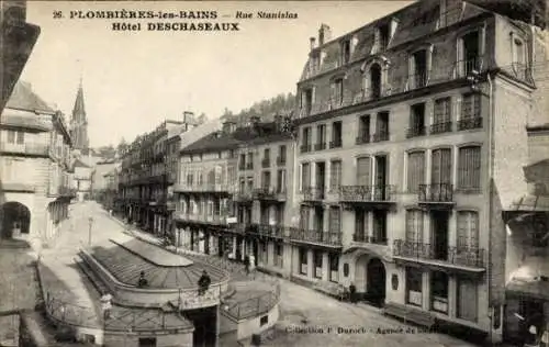 Ak Plombières les Bains Lothringen Vosges, Rue Stanislas, Hotel Deschaseaux