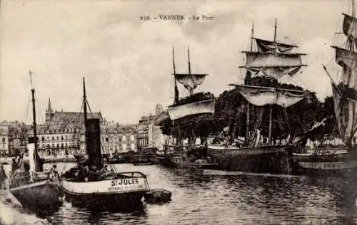 Ak Vannes Morbihan, Hafenansicht, Schiffe,  Architektur, SJULES Schiff
