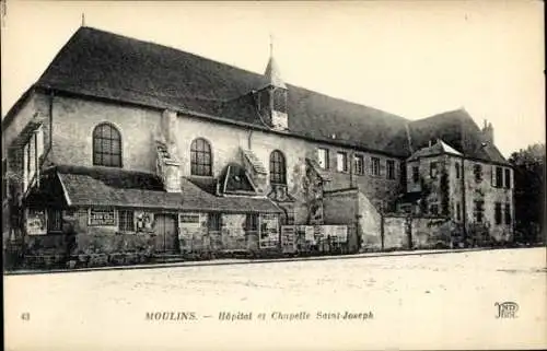 Ak Moulins Allier, Hôpital et Chapelle Saint-Joseph, schwarz-weiße Fotografie