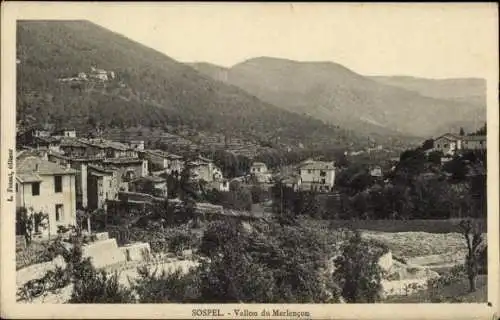Ak Sospel Alpes Maritimes, Landschaft mit Bergen, Häusern, Vallon du Merlençon,  