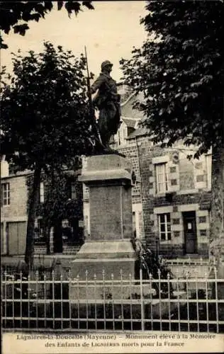 Ak Lignieres-la-Doucelle Mayenne, Monument eleve a la memoire des Enfants morts pour la France