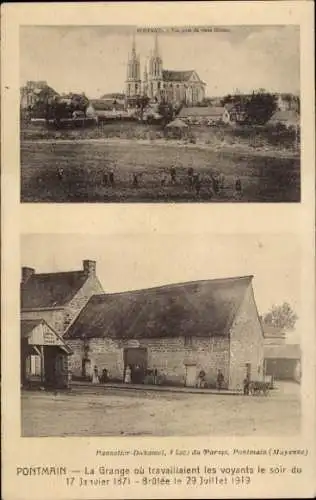 Ak Pontmain Mayenne, Kirche, alte Gebäude,  Stätten, Fotografien