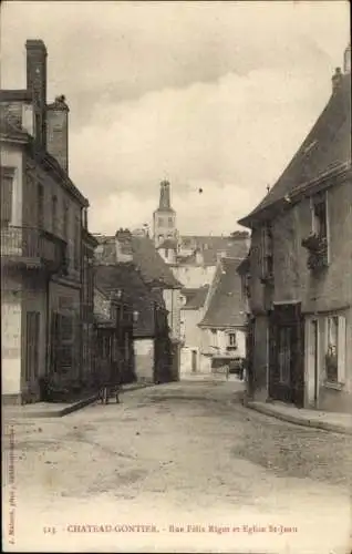 Ak Château Gontier sur Mayenne, Rue Felix Rigot, Kirche St-Jean
