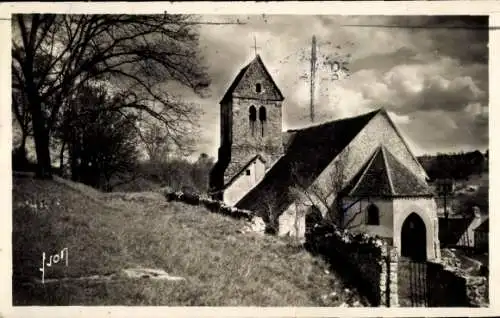 Ak Nemours Seine-et-Marne, Kirche, Landschaft, Bäume, Himmel, schwarz-weiß