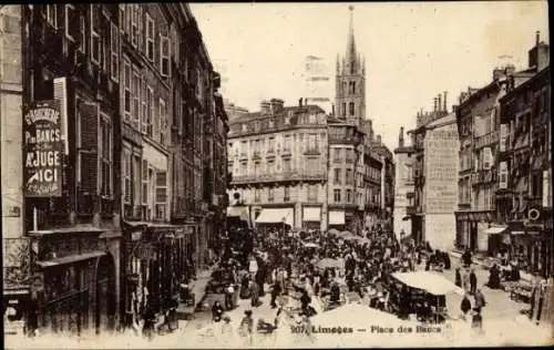 Ak Limoges Haute Vienne, Viel Verkehr, Platz des Bancs,  Gebäude, Menschen, Straßen