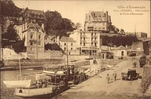Ak Dinard Ille et Vilaine, Hafenaufnahme,  Gebäude, Boote, Männer am Ufer, Côte d'Émeraude
