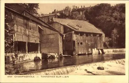 Ak Champagnole Jura, Historische Gebäude, Wasserfall, Fluss, handwerkliche Nutzung