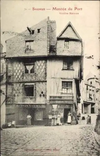 Ak Saumur Maine et Loire, Montée du Port, alte Häuser, typische Architektur, französische 