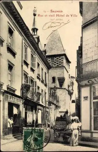 Ak Saumur Maine et Loire, Rue et vieil Hotel de Ville, Marmin