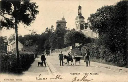 Ak Robinson Hauts de Seine, Historisches Gebäude, Ziegen, Menschen, landschaftliche Szene, Straße