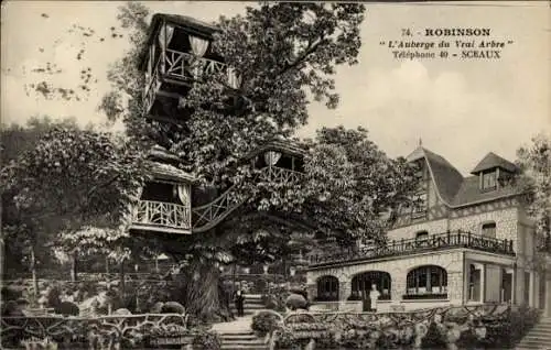 Ak Sceaux Haut de Seine, L'Auberge du Vrai Arbre, Baumhaus, Restaurant, Landschaft