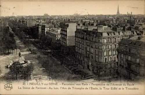 Ak Paris VIII Élysée, Panorama von Paris, Avenue du Roule, Statue de Perronet, Arc de Triomphe, E