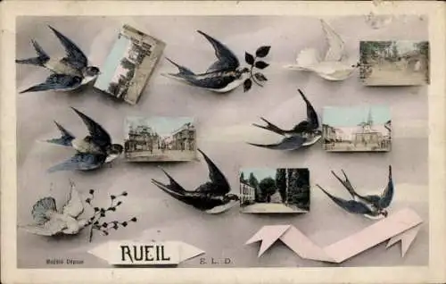 Ak Rueil Malmaison Hauts de Seine, Vogelbilder, Ansichten,  dekorative Elemente