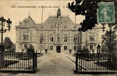 Ak Montrouge Hauts de Seine, Hôtel de Ville,  Architektur, schmiedeeiserne Tore, dekorative Eleme
