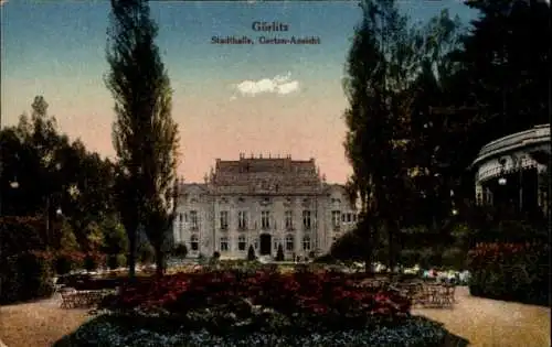 Ak Görlitz in der Lausitz, Stadthalle, Gartenansicht