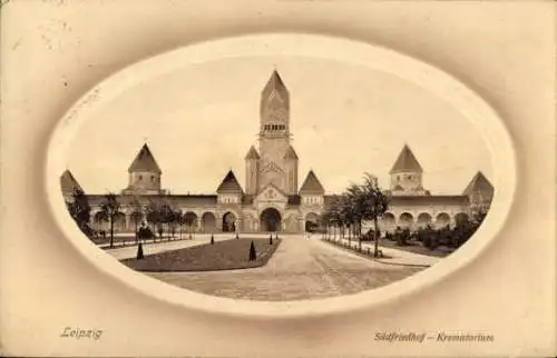 Passepartout Ak Leipzig in Sachsen, Südfriedhof, Krematorium