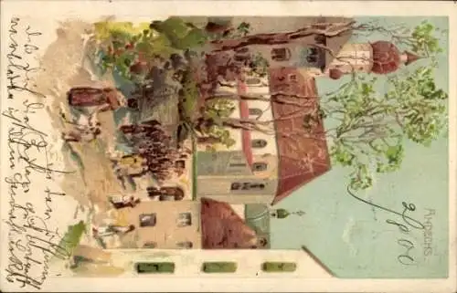 Ak Andechs am Ammersee, Kloster Andechs, Bunte Landschaft mit Gebäuden, Menschenmenge, Bäume, r S