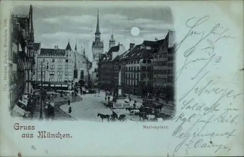 Mondschein Ak München, Marienplatz