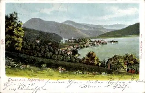Ak Tegernsee, Blick auf den See, Häuser am Ufer, Berge