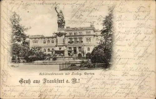 Ak Frankfurt am Main, Schützenbrunnen, Zoologischer Garten, Gruß aus Frankfurt a. M.
