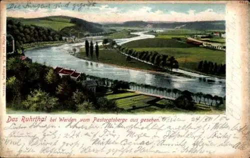 Ak Werden Essen im Ruhrgebiet, Das Ruhrthal bei  Ausblick vom Pastoratsberge, 