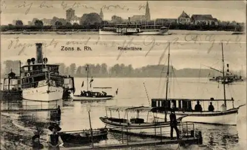 Ak Zons Dormagen Niederrhein, Partie am Rhein, Fähre