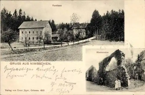 Ak Nimbschen Grimma in Sachsen, Forsthaus, Klosterruine, Gruß aus  Verlag Jäger